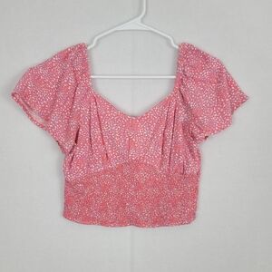 Japna Medium Pink Crop Smocked Top Blouse Pebbled Romantic Feminine